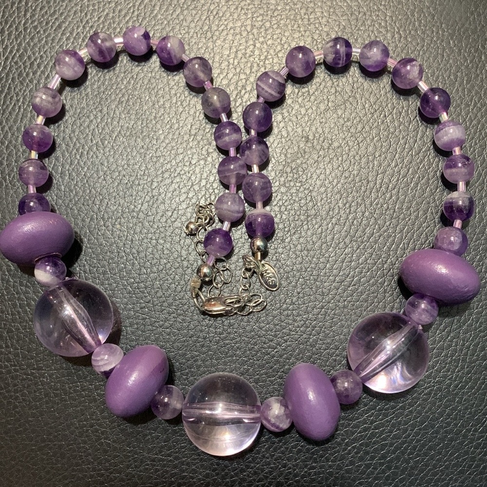 M&S natural amethyst stone and multi purple Beaded Necklace #320